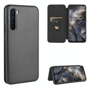 For OnePlus Nord Carbon Fiber Texture Horizontal Flip TPU + PC + PU Leather Case with Card Slot(Black) (OEM)