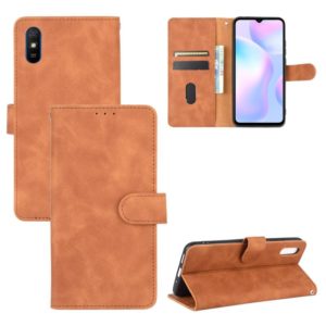 For Xiaomi Redmi 9A Solid Color Skin Feel Magnetic Buckle Horizontal Flip Calf Texture PU Leather Case with Holder & Card Slots & Wallet(Brown) (OEM)