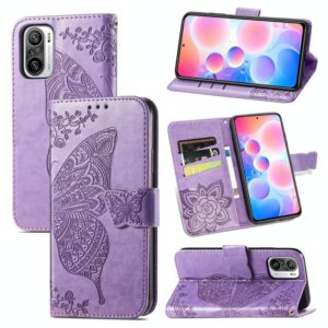 For Xiaomi Redmi Note 10 Pro Butterfly Love Flowers Embossed Horizontal Flip Leather Case with Holder & Card Slots & Wallet & Lanyard(Light Purple) (OEM)