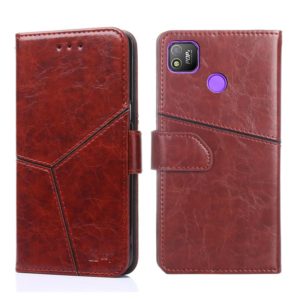 For Tecno Pop 4 Geometric Stitching Horizontal Flip Leather Phone Case(Dark Brown) (OEM)