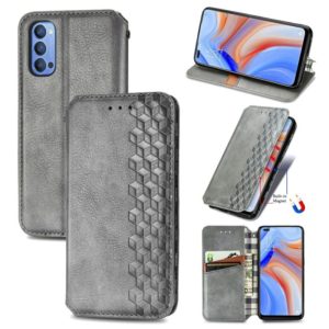 For OPPO Reno 4 4G Cubic Grid Pressed Horizontal Flip Magnetic PU Leather Case with Holder & Card Slots & Wallet(Gray) (OEM)