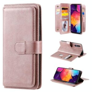 For Samsung Galaxy A50 Multifunctional Magnetic Copper Buckle Horizontal Flip Solid Color Leather Case with 10 Card Slots & Wallet & Holder & Photo Frame(Rose Gold) (OEM)