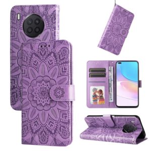For Honor 50 Lite / Honor X20 Embossed Sunflower Leather Phone Case(Purple) (OEM)