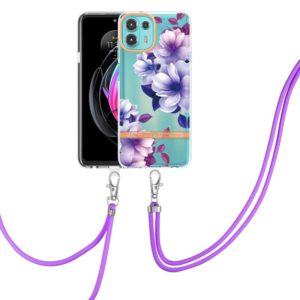 For Motorola Edge 20 Lite Flowers Series TPU Phone Case with Lanyard(Purple Begonia) (OEM)