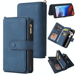 For Motorola Moto E7 Power Skin Feel PU + TPU Horizontal Flip Leather Case With Holder & 15 Cards Slot & Wallet & Zipper Pocket & Lanyard(Blue) (OEM)