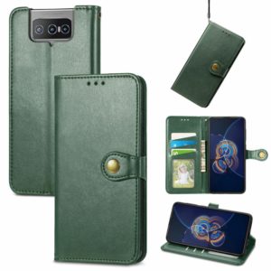 For Asus Zenfone 8 Flip Solid Color Leather Buckle Phone Case with Lanyard & Photo Frame & Card Slot & Wallet & Stand Function(Green) (OEM)