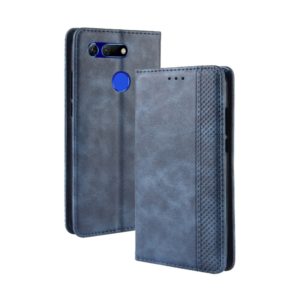 Magnetic Buckle Retro Texture Horizontal Flip Leather Case for Huawei Honor View 20, with Holder & Card Slots & Wallet (Blue) (OEM)