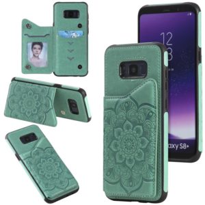 For Samsung Galaxy S8 Plus Flower Embossing Pattern Shockproof Protective Case with Holder & Card Slots & Photo Frame(Green) (OEM)