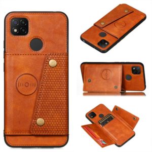 For Xiaomi Redmi 9C Double Buckle PU + TPU Shockproof Magnetic Protective Case with Card Slot & Holder(Brown) (OEM)