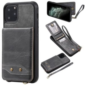 For iPhone 11 Pro Vertical Flip Shockproof Leather Protective Case with Short Rope, Support Card Slots & Bracket & Photo Holder & Wallet Function(Gray) (OEM)