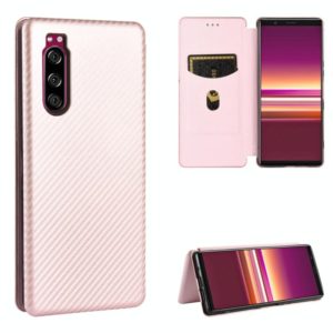 For Sony Xperia 5 ll Carbon Fiber Texture Horizontal Flip TPU + PC + PU Leather Case with Card Slot(Pink) (OEM)