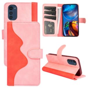 For Motorola Moto E32 4G Stitching Horizontal Flip Leather Phone Case(Pink Red) (OEM)