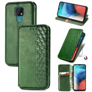 For Motorola MOTO E7 Cubic Grid Pressed Horizontal Flip Magnetic PU Leather Case with Holder & Card Slots & Wallet(Green) (OEM)