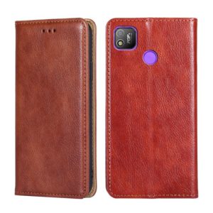 For Tecno Pop 4 Gloss Oil Solid Color Magnetic Leather Phone Case(Brown) (OEM)