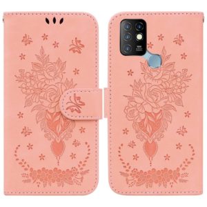 For Infinix Hot 10 X682 Butterfly Rose Embossed Leather Phone Case(Pink) (OEM)