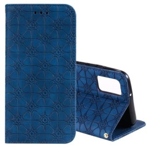 For Samsung Galaxy A02s Lucky Flowers Embossing Pattern Magnetic Horizontal Flip Leather Case with Holder & Card Slots(Dark Blue) (OEM)