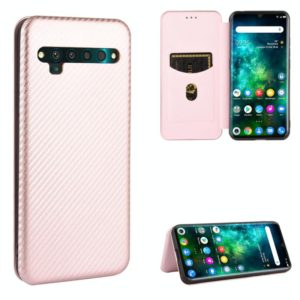 For TCL 10 Pro Carbon Fiber Texture Horizontal Flip TPU + PC + PU Leather Case with Card Slot(Pink) (OEM)