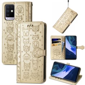 For Infinix Note 10 Lovely Cat and Dog Embossing Pattern Horizontal Flip Leather Case , with Holder & Card Slots & Wallet & Cartoon Clasp & Lanyard(Gold) (OEM)