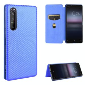 For Sony Xperia 1 II Carbon Fiber Texture Horizontal Flip TPU + PC + PU Leather Case with Card Slot(Blue) (OEM)