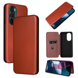 For Motorola Edge X30 Carbon Fiber Texture Horizontal Flip PU Phone Case(Brown) (OEM)