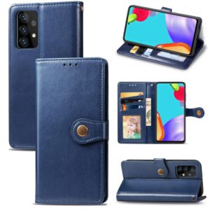 For Samsung Galaxy A52 5G / 4G Retro Solid Color Leather Buckle Phone Case with Lanyard & Photo Frame & Card Slot & Wallet & Stand Function(Blue) (OEM)