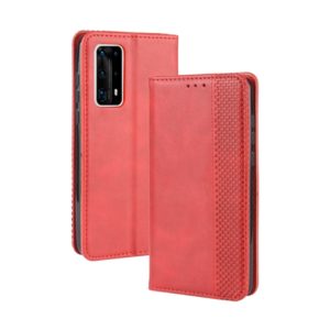 For Huawei P40 Pro+/P40 Pro Plus Magnetic Buckle Retro Crazy Horse Texture Horizontal Flip Leather Case , with Holder & Card Slots & Photo Frame(Red) (OEM)