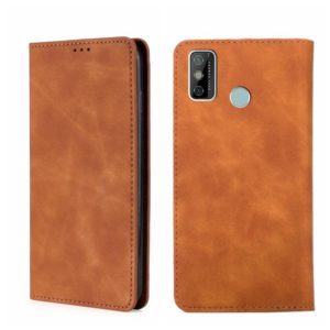 For Tecno Spark 6 Go Skin Feel Magnetic Horizontal Flip Leather Phone Case(Light Brown) (OEM)