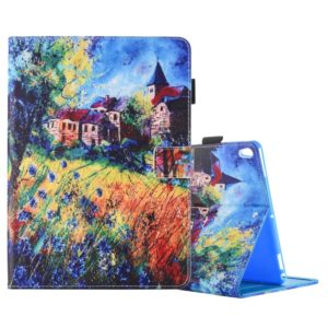 For iPad Pro 10.5 inch Painted Village Pattern Horizontal Flip Leather Case with 3 Gears Holder & Card Slots (OEM)