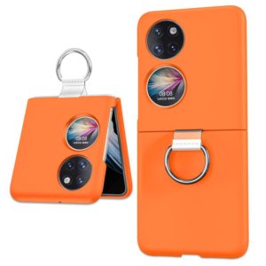 For Huawei P50 Pocket Ring Holder Transparent PC Phone Case(Orange) (OEM)