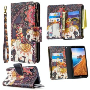 For Xiaomi Redmi 7A Colored Drawing Pattern Zipper Horizontal Flip Leather Case with Holder & Card Slots & Wallet(Flower Elephants) (OEM)