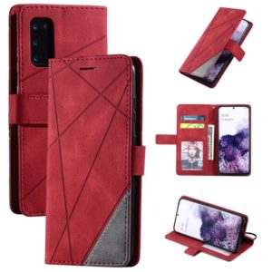 For Samsung Galaxy S20 Skin Feel Splicing Horizontal Flip Leather Case with Holder & Card Slots & Wallet & Photo Frame(Red) (OEM)