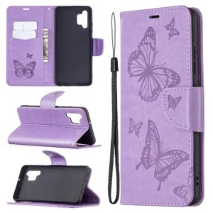 For Samsung Galaxy A32 4G Two Butterflies Embossing Pattern Horizontal Flip Leather Case with Holder & Card Slot & Wallet & Lanyard(Purple) (OEM)