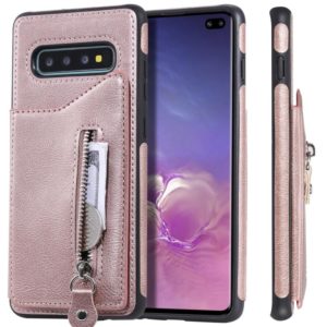 For Galaxy S10 Plus Solid Color Double Buckle Zipper Shockproof Protective Case(Rose Gold) (OEM)