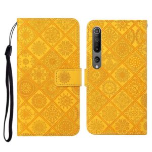 For Xiaomi Mi 10 5G Ethnic Style Embossed Pattern Horizontal Flip Leather Case with Holder & Card Slots & Wallet & Lanyard(Yellow) (OEM)