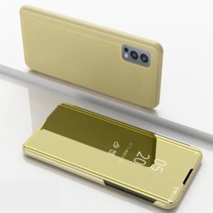 Plated Mirror Horizontal Flip Leather Case with Holder For OnePlus Nord 2 5G(Gold) (OEM)