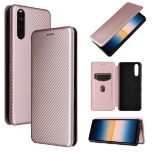 For Sony Xperia 10 III Carbon Fiber Texture Horizontal Flip TPU + PC + PU Leather Case with Card Slot(Pink) (OEM)