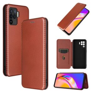 For OPPO A94 4G / F19 Pro / Reno5 F Carbon Fiber Texture Horizontal Flip TPU + PC + PU Leather Case with Card Slot(Brown) (OEM)