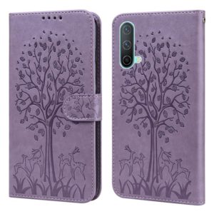 For OnePlus Nord CE 5G Tree & Deer Pattern Pressed Printing Horizontal Flip Leather Phone Case(Purple) (OEM)