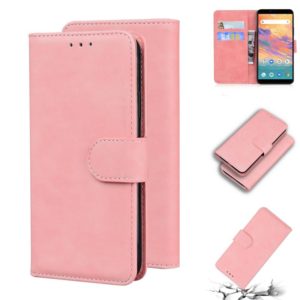 For UMIDIGI A3s Skin Feel Pure Color Flip Leather Phone Case(Pink) (OEM)