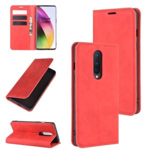 For OnePlus 8 Retro-skin Business Magnetic Suction Leather Case with Holder & Card Slots & Wallet(Red) (OEM)