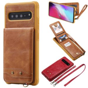 For Galaxy S10 5G Vertical Flip Wallet Shockproof Back Cover Protective Case with Holder & Card Slots & Lanyard & Photos Frames(Brown) (OEM)