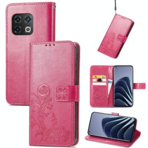 For OnePlus 10 Pro Four-leaf Clasp Embossed Leather Phone Case(Magenta) (OEM)