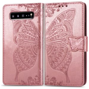 Butterfly Love Flowers Embossing Horizontal Flip Leather Case For Galaxy S10 5G with Holder & Card Slots & Wallet & Lanyard(Rose gold) (OEM)