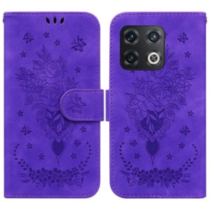 For OnePlus 10 Pro 5G Butterfly Rose Embossed Leather Phone Case(Purple) (OEM)