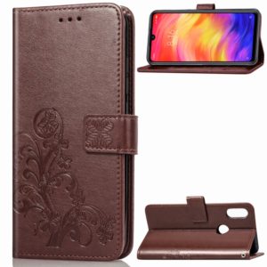 Lucky Clover Pressed Flowers Pattern Leather Case for Xiaomi Redmi Note 7, with Holder & Card Slots & Wallet & Hand Strap (Brown) (OEM)