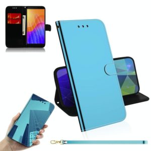 For Huawei Y5p Lmitated Mirror Surface Horizontal Flip Leather Case with Holder & Card Slots & Wallet & Lanyard(Blue) (OEM)
