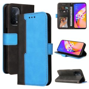 For OPPO A93 5G CN Version/A74 5G/A54 5G Business Stitching-Color Horizontal Flip PU Leather Case with Holder & Card Slots & Photo Frame & Lanyard(Blue) (OEM)