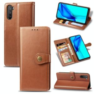 For Huawei Mate 40 Lite/Maimang 9 Solid Color Leather Buckle Phone Case with Lanyard & Photo Frame & Card Slot & Wallet & Stand Function(Brown) (OEM)