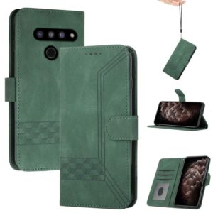 For LG V50 ThinQ 5G Cubic Skin Feel Flip Leather Phone Case(Dark Green) (OEM)