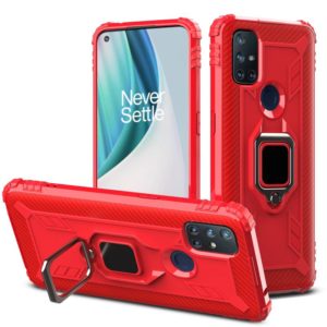 For OnePlus Nord N10 5G Carbon Fiber Protective Case with 360 Degree Rotating Ring Holder(Red) (OEM)